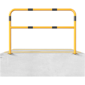 Hoop of steel tube |  48 x 2,5 mm | with cross bar | for plugging down | total width: 1500 mm | total height: 1000 mm | hot-dip galvanized and yellow coatedwith black warning stripes